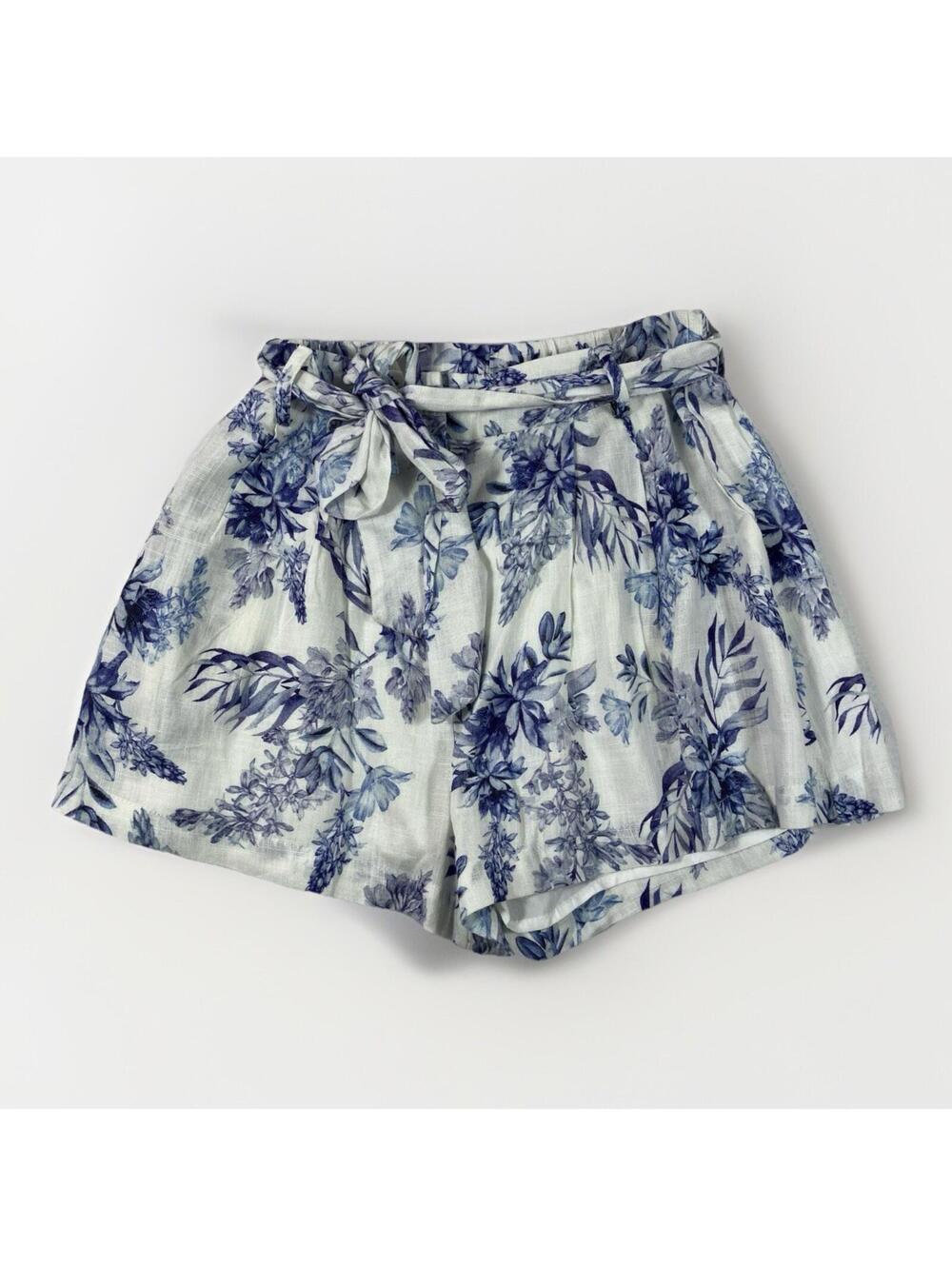 Vice Linen Blend Women's Shorts S Small Paperbag Blue Floral Hawaiian Summer
